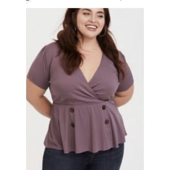 Torrid Mauve Purple Stretch Challis Peplum Blouse - Picture 1 of 6